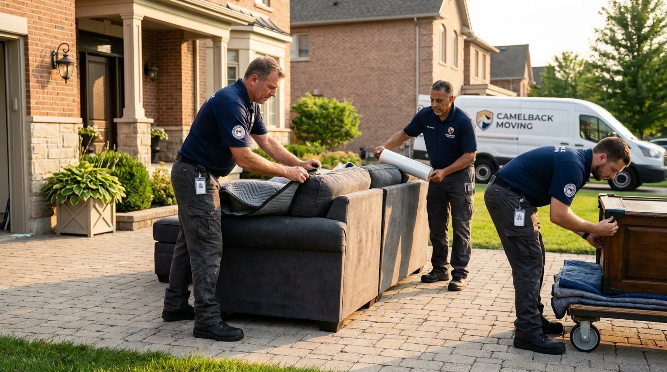 Large estate moving crew wrapping furniture in Arvada, CO